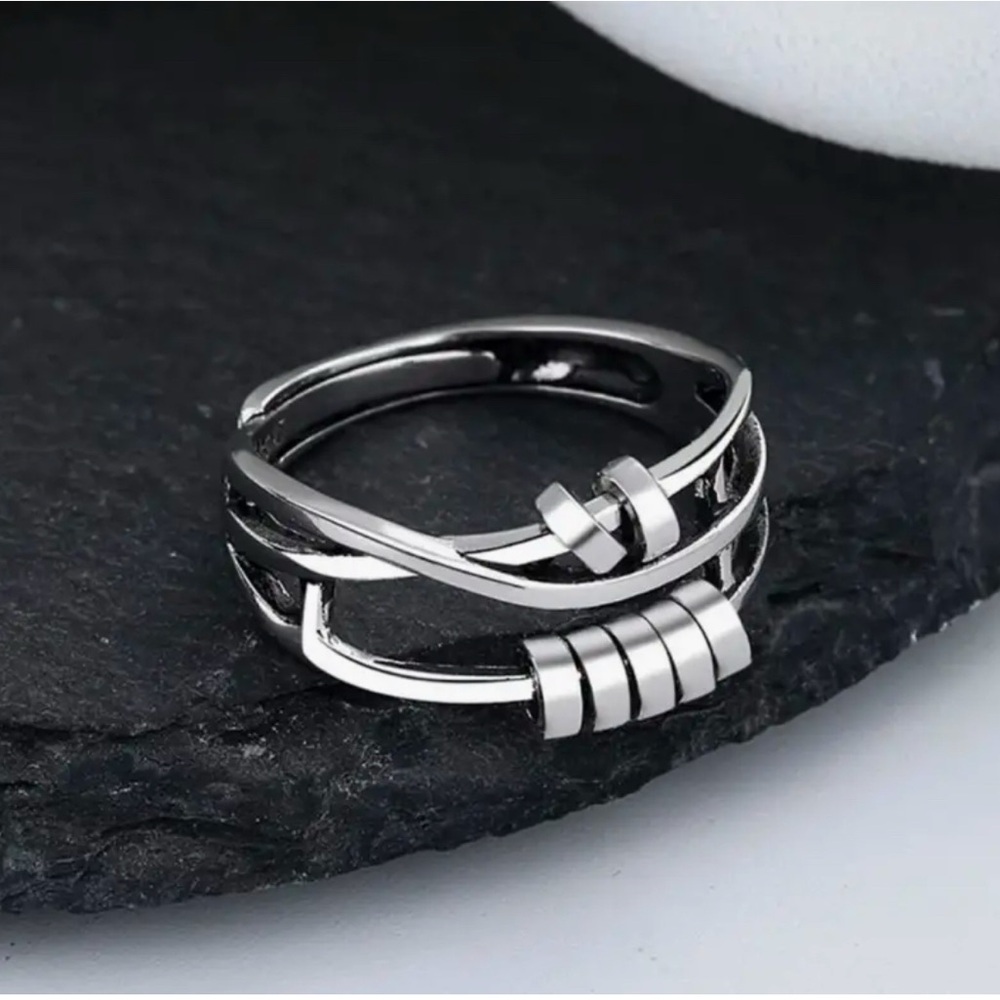Ring Dainty Anxiety Adjustable Fidget With Beads Rotatable Anti Stress Relief